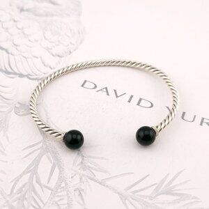 David Yurman Sterling Silver Diamonds & Black Onyx Solari 3.5mm Bangle Bracelet